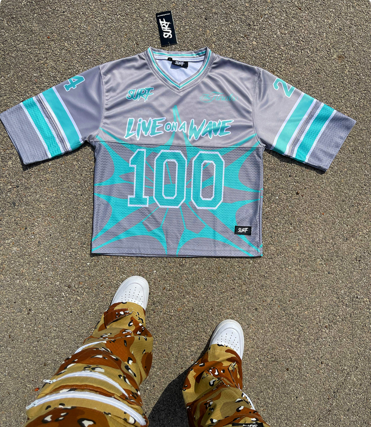Grey/Turquoise Boxy Cut Crop Football Jersey