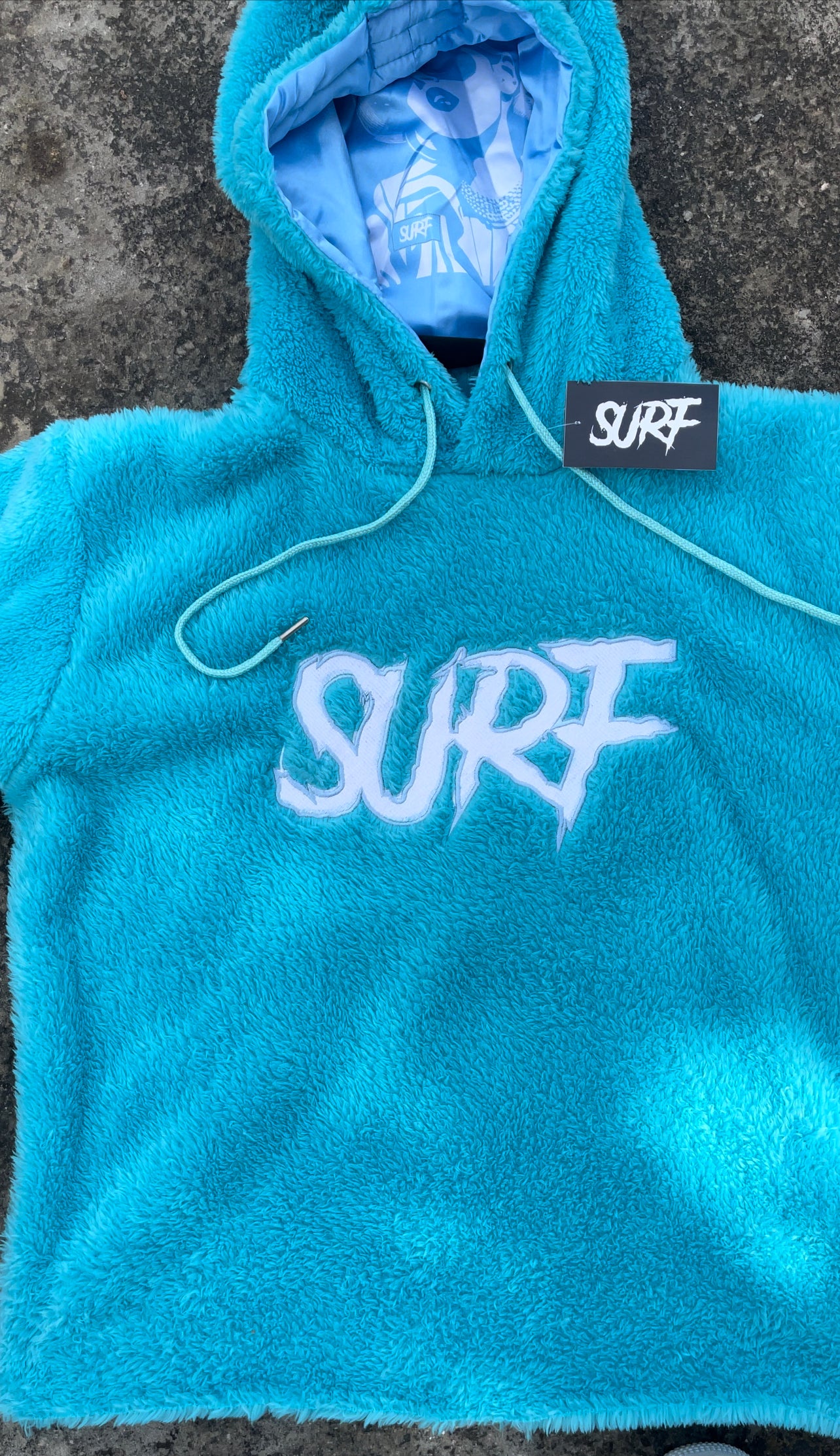 Aqua Blue Crop Fluffy Hoodie