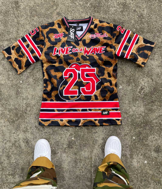 #NEW Red/Cheetah Leopard Print Jersey (reg slim Fit)