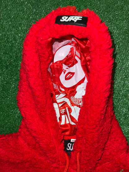 Red Crop Fluffy Hoodie