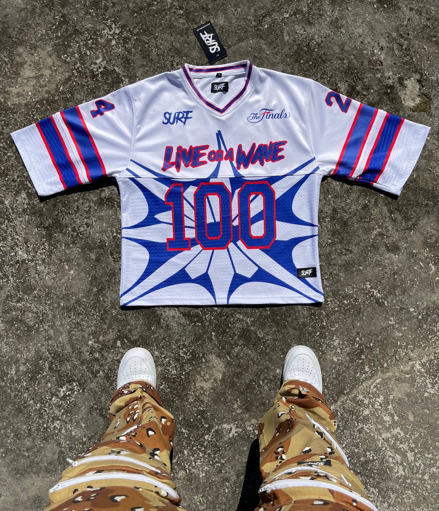 White/Royal Blue/Red  Box Cut Crop Football Jerseys