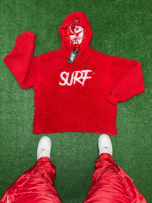 Red Crop Fluffy Hoodie