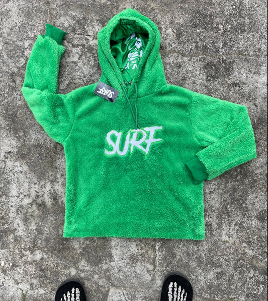 Green Crop Fluffy Hoodie