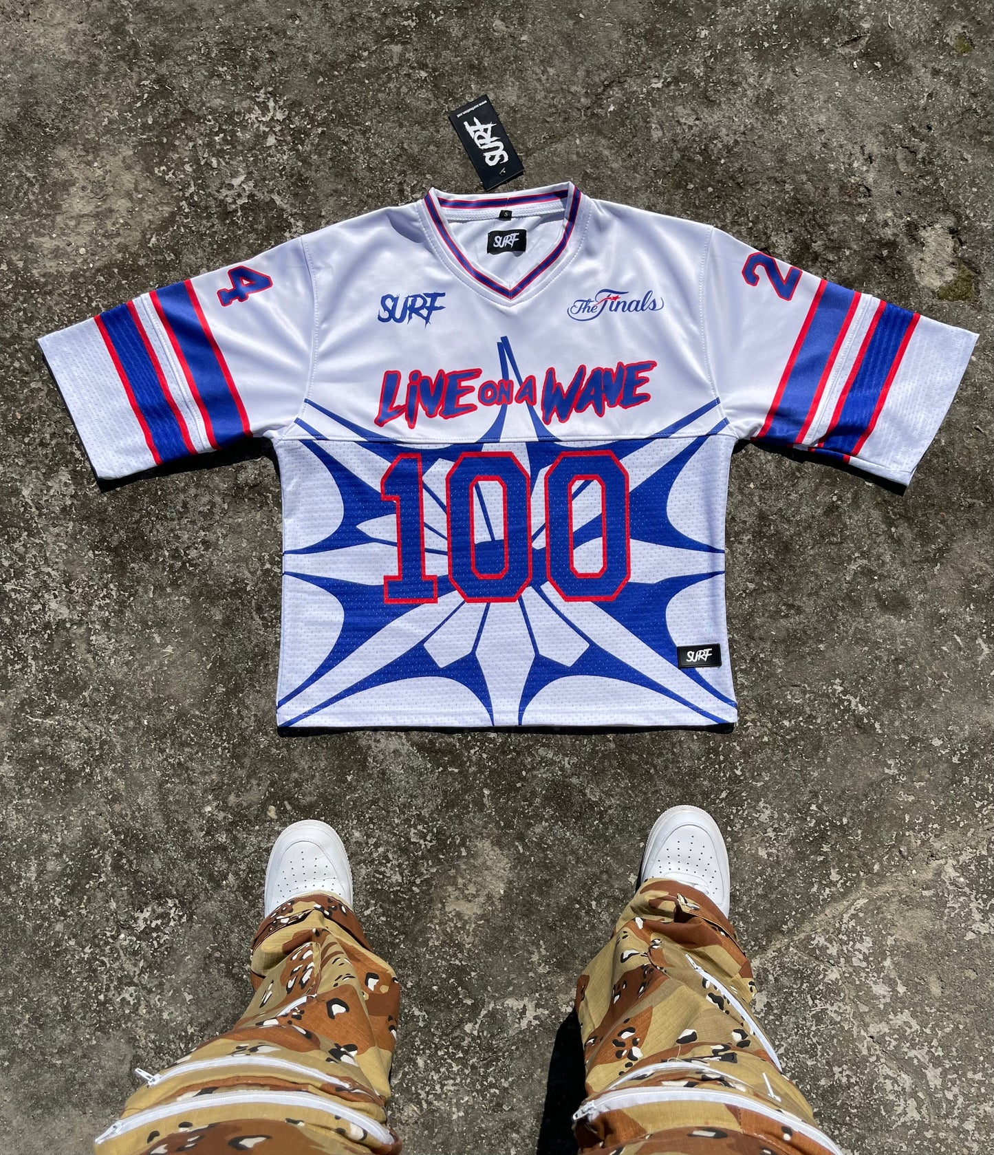 White/Royal Blue/Red  Box Cut Crop Football Jerseys