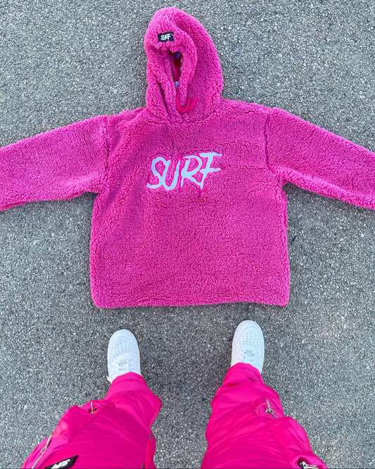 Pink Crop Fluffy Hoodie