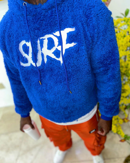 Blue Crop Fluffy Hoodie