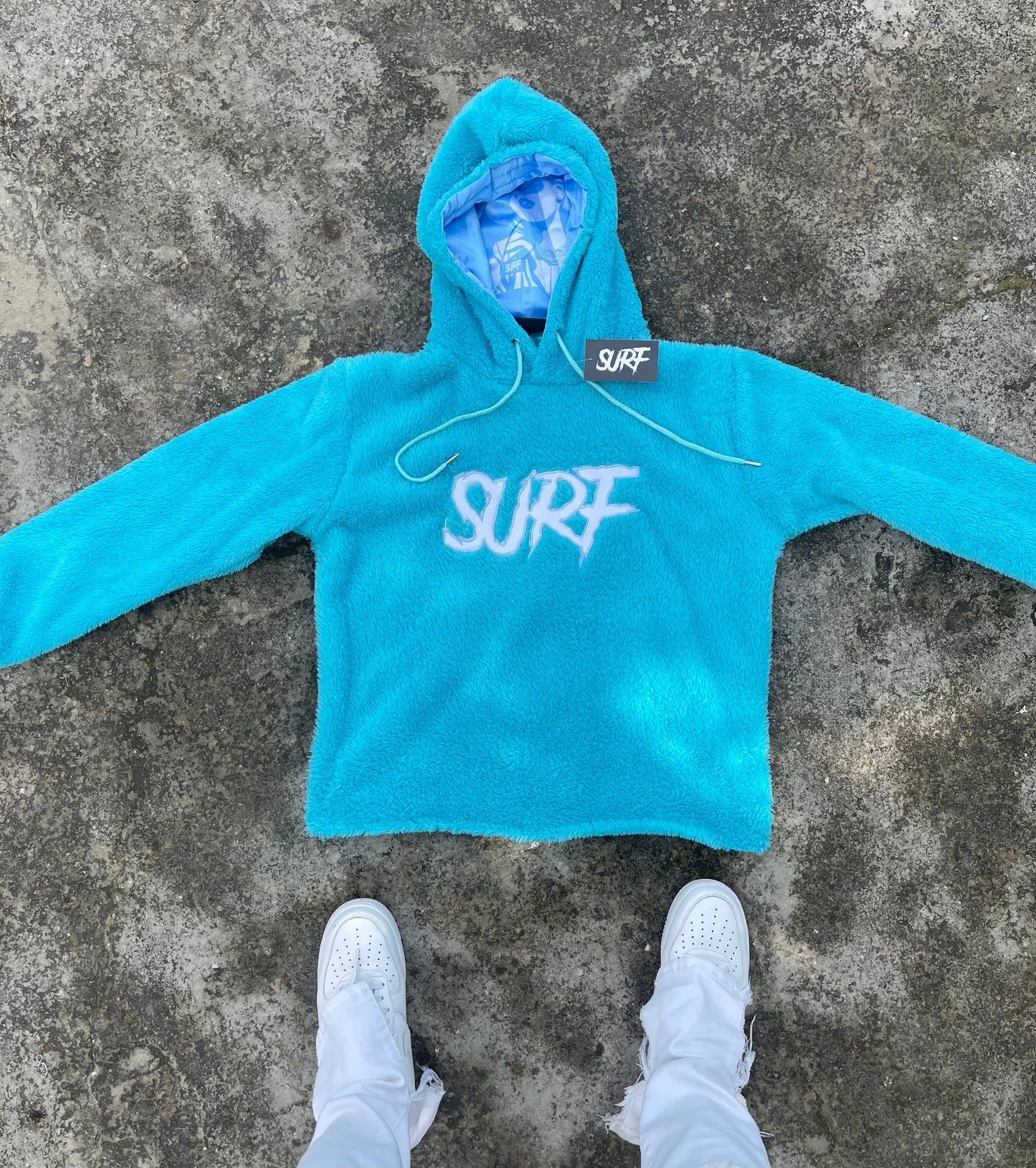 Aqua Blue Crop Fluffy Hoodie