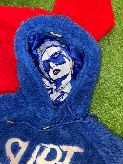 Blue Crop Fluffy Hoodie