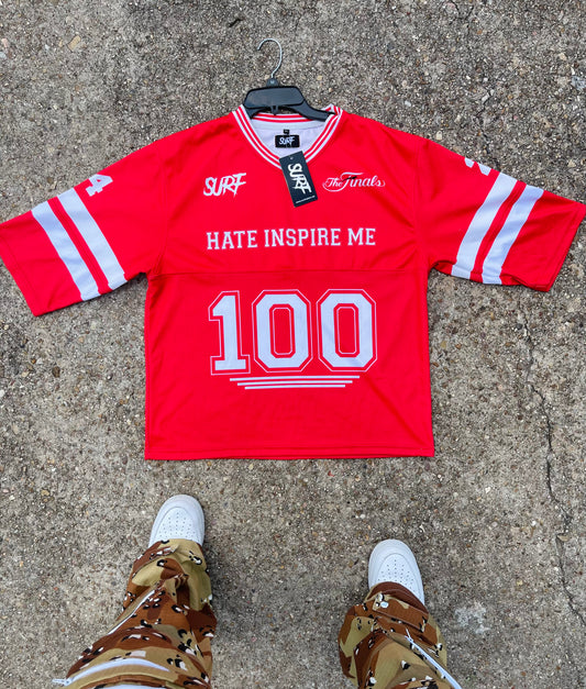 Red Boxy Cut Crop Football Jersey