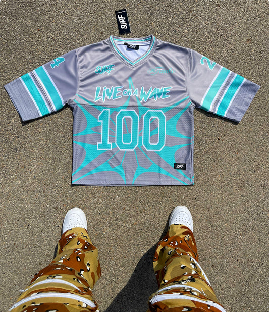 Grey/Turquoise Boxy Cut Crop Football Jersey
