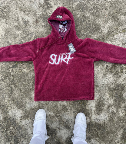 Burgundy Crop Fluffy Hoodie