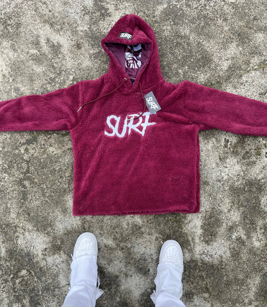 Burgundy Crop Fluffy Hoodie