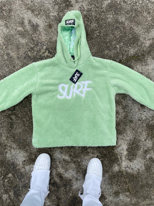 Mint Crop Fluffy Hoodie