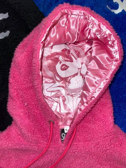 Pink Crop Fluffy Hoodie