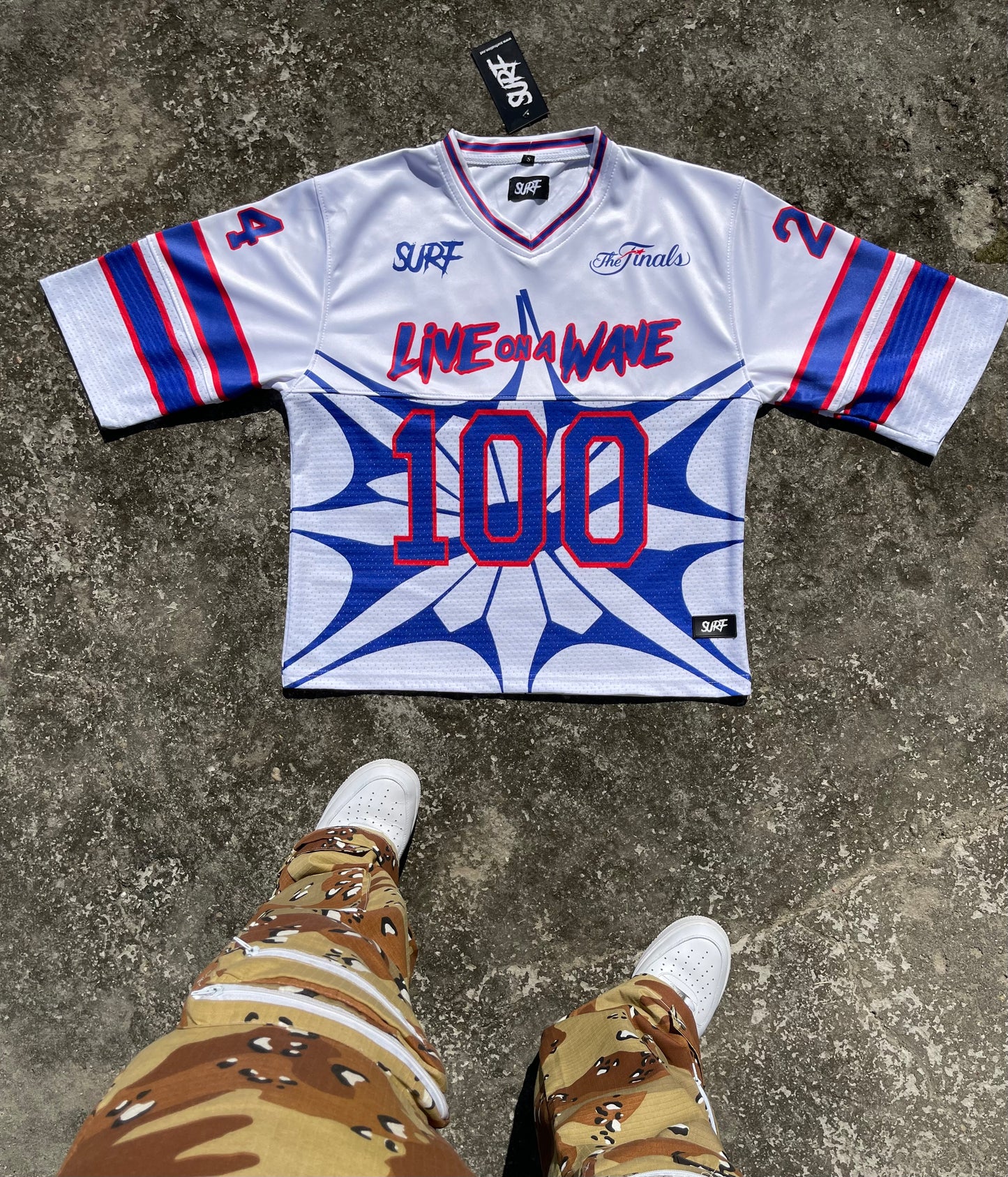 White/Royal Blue/Red  Box Cut Crop Football Jerseys