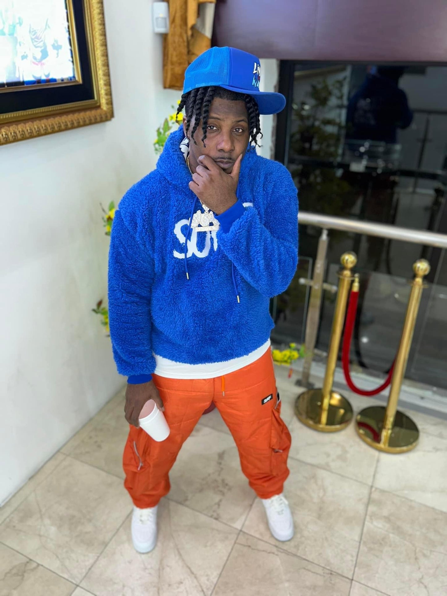 Blue Crop Fluffy Hoodie