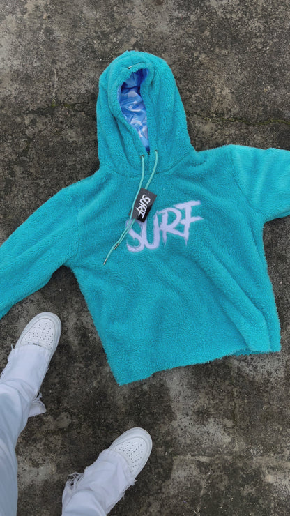 Aqua Blue Crop Fluffy Hoodie