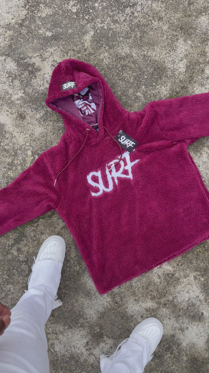 Burgundy Crop Fluffy Hoodie